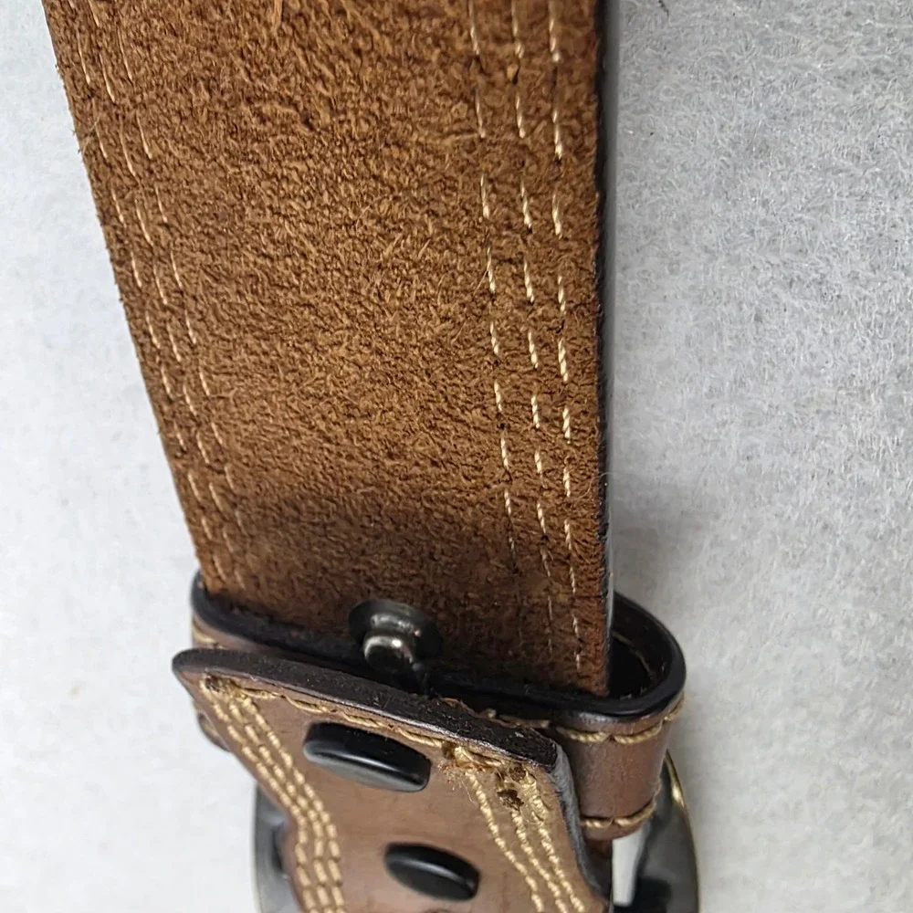 Wolverine Mens Brown Leather Belt 40/100 Stitched Western Scroll Buckle